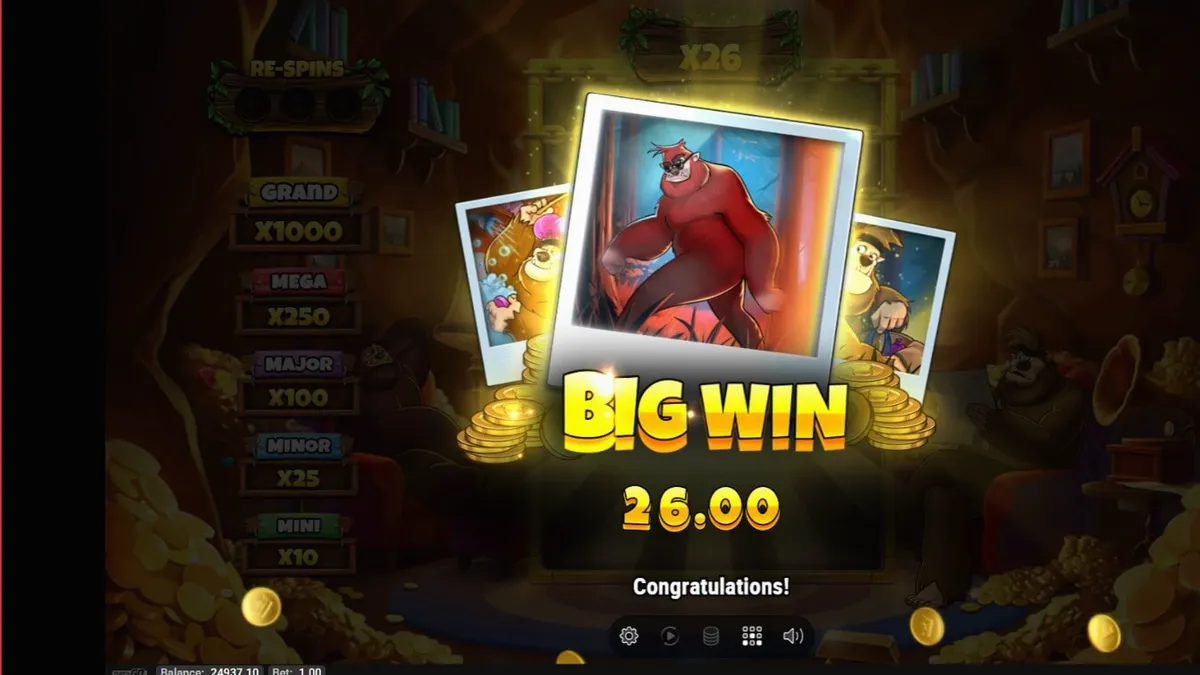 Tampilan visual slot Stompin’ Gold GO Collect dengan karakter yeti dan latar hutan